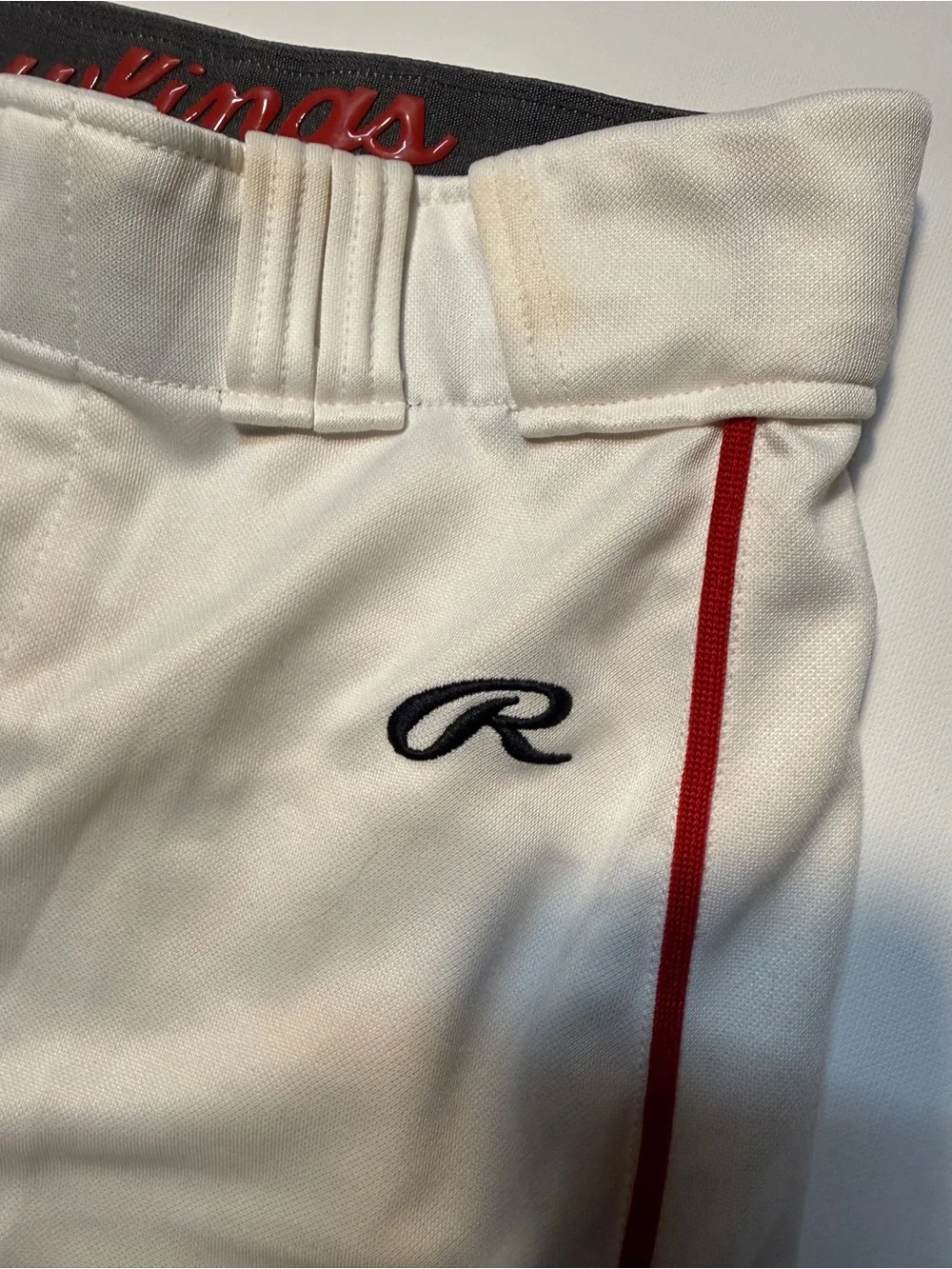 Cream Pants with Gray Waistband and Red‎ Script Baseball
